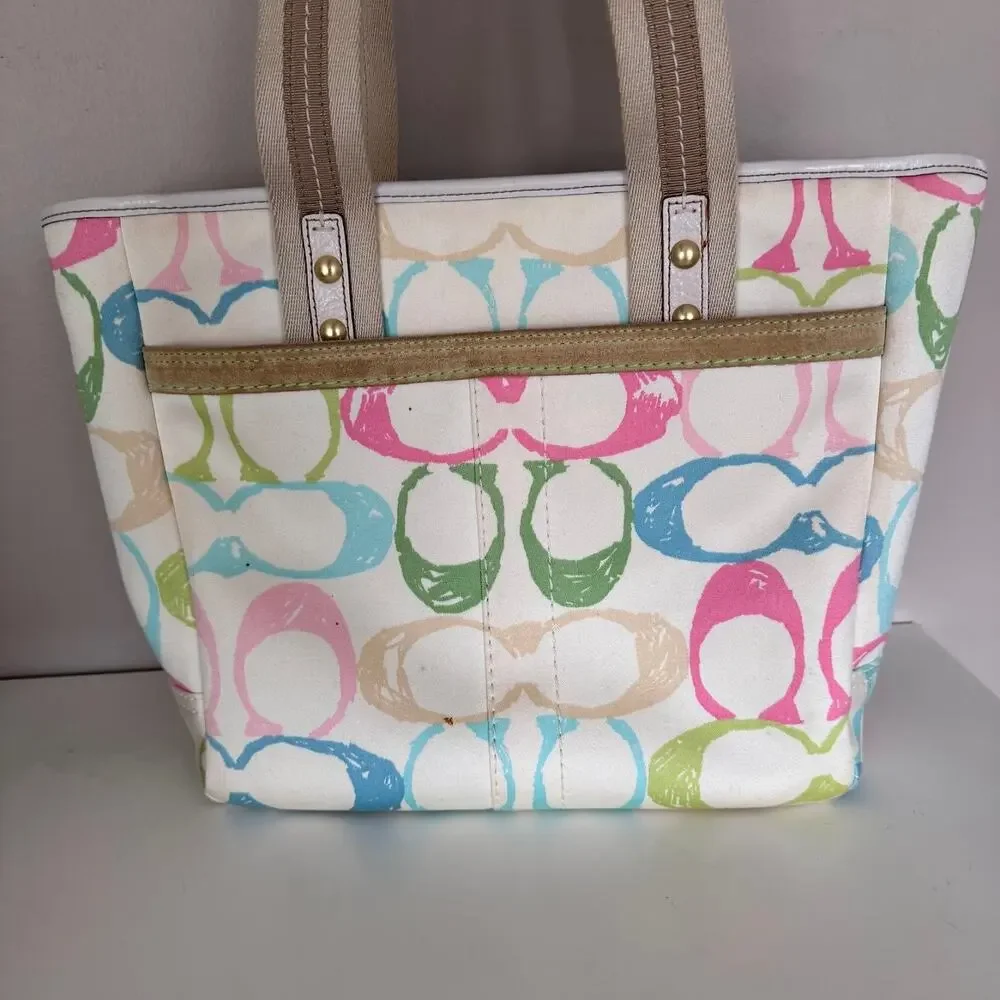 Coach Hamptons Rainbow Pastel Signature Scribble Tote Bag Purse Y2K Style 247 - Picture 5 of 15